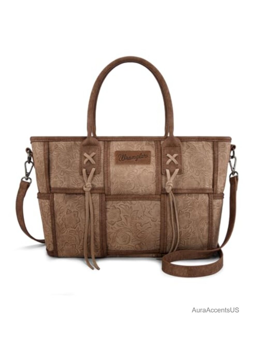 Woven Vegan Leather Floral Tooled Tote Bag Western Crossbody Purse